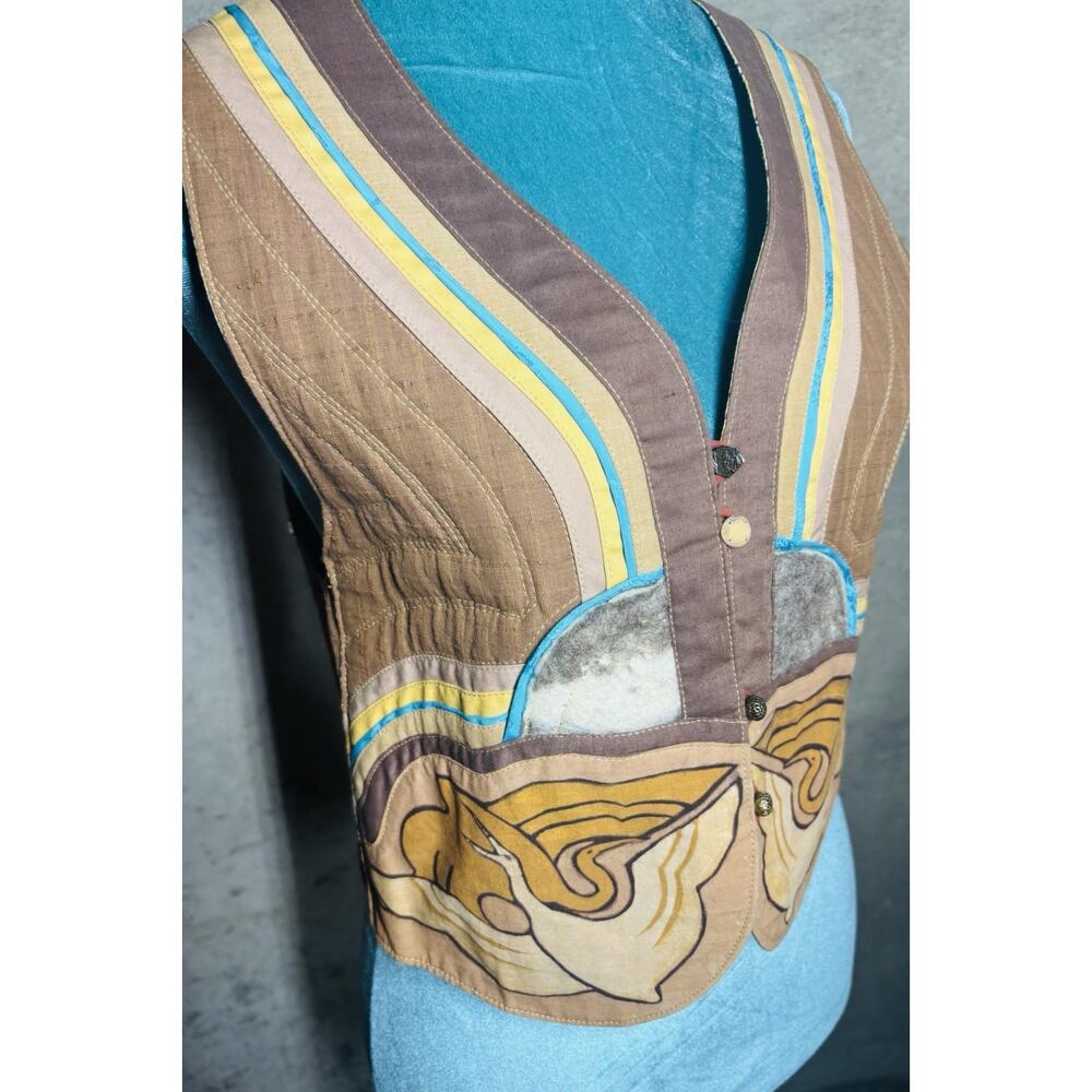 VTG 70s Art Nouveau Patchwork Vest Wearable Art Crane Boho Hippy Festival RARE! - Picture 5 of 12